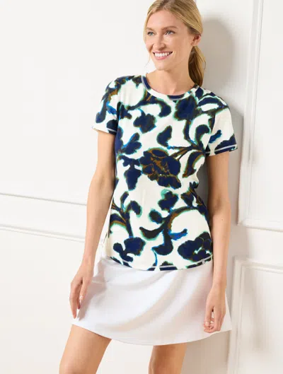 Talbots Plus Petite - Supersoft Jersey Crewneck T-shirt - Blurred Floral - Ivory/ink - 2x