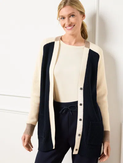 Talbots Plus Petite - Colorblock Cardigan Sweater - Blue - 2x  In Blue