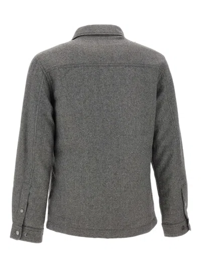 Woolrich Grey Patterned Wool Blend Overshirt With Classic Collar And Snap-button Fastening In Gray