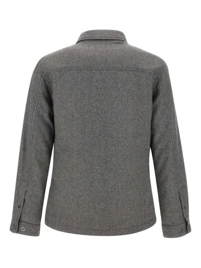 Woolrich Grey Patterned Wool Blend Overshirt With Classic Collar And Snap-button Fastening In Gray