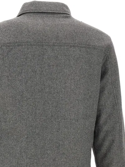 Woolrich Grey Patterned Wool Blend Overshirt With Classic Collar And Snap-button Fastening In Gray