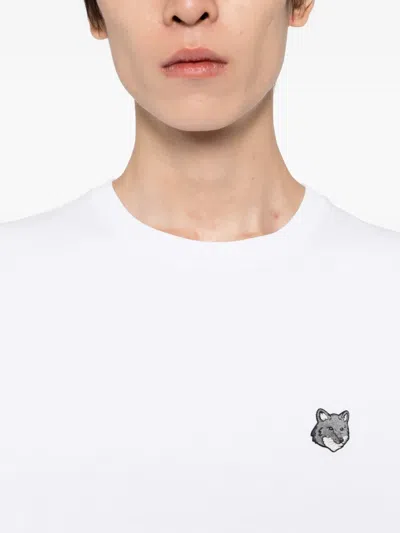 Maison Kitsuné T-shirt In Cotone Bianco Con Logo Maison Kitsune In White