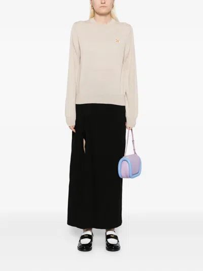 Maison Kitsuné Wool Crew Neck Jumper With Ribbed Cuffs In Neutral