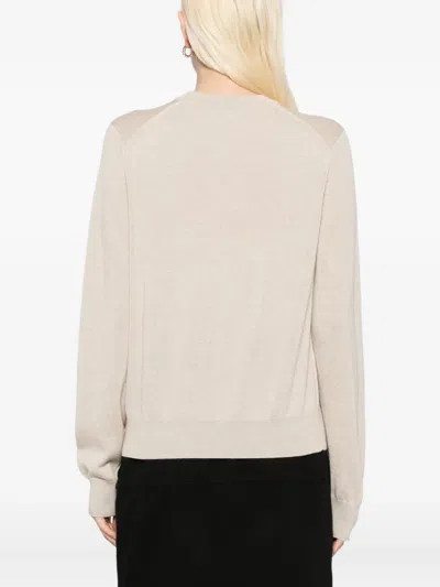 Maison Kitsuné Wool Crew Neck Jumper With Ribbed Cuffs In Neutral