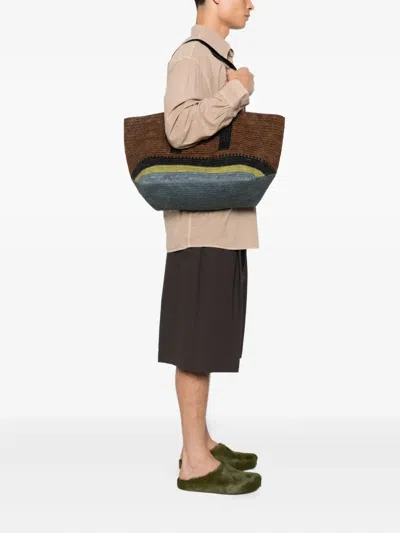 Loewe Men Fold Rafia Tote Bag In Brown