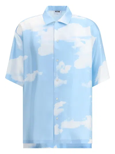 Moschino Silk Twill Shirt Archive Clouds In Blue