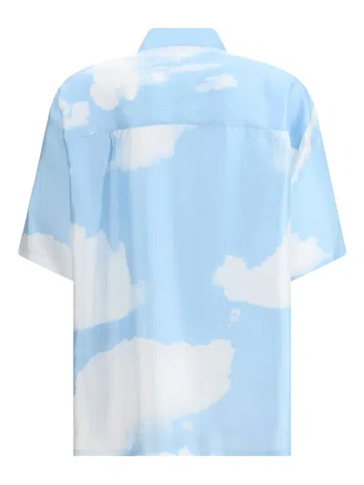 Moschino Silk Twill Shirt Archive Clouds In Blue