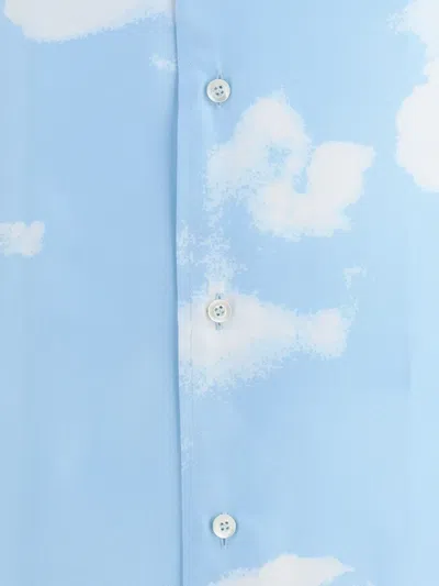 Moschino Silk Twill Shirt Archive Clouds In Blue