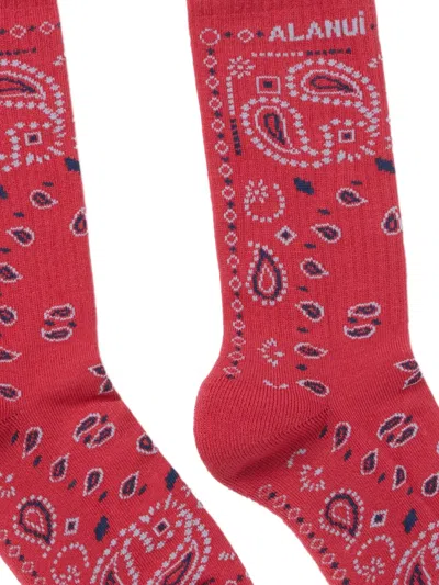 Alanui Paisley Print Ribbed Cuff Socks In Red