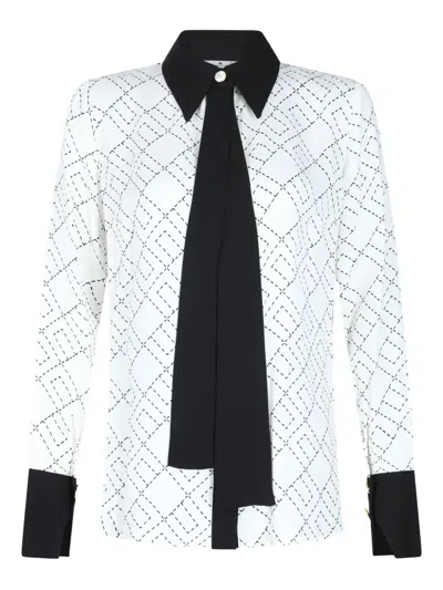 Elisabetta Franchi Casual Geometric Pattern Long Sleeve Top In White