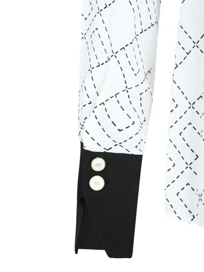 Elisabetta Franchi Casual Geometric Pattern Long Sleeve Top In White