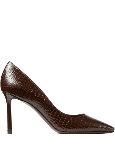 Jimmy Choo 85mm Romy Pointed-toe Pumps With Crocodile-effect In Brown