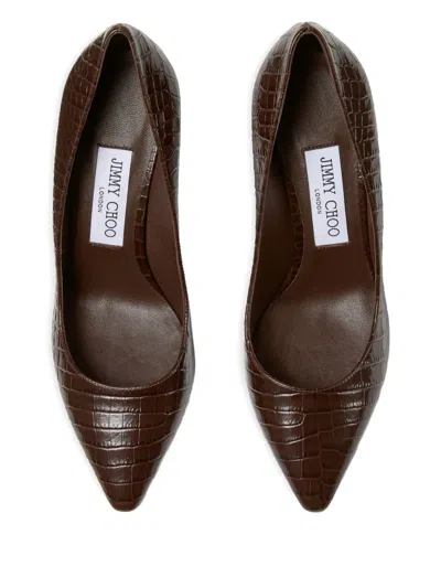 Jimmy Choo 85mm Romy Pointed-toe Pumps With Crocodile-effect In Brown