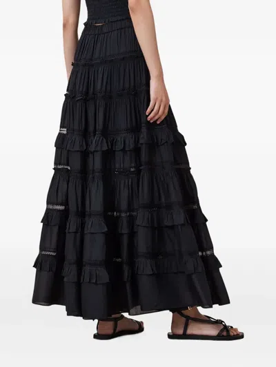 Allsaints Womens Black Arlea Elasticated-waist Lace-trim Woven Maxi Skirt