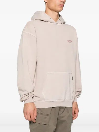 Represent Beige Oversized Hoodie With Snap-button Hood And Logo In Neutral
