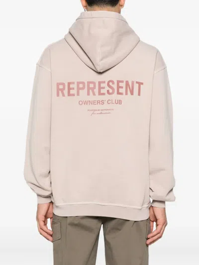 Represent Beige Oversized Hoodie With Snap-button Hood And Logo In Neutral