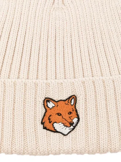 Maison Kitsuné Fox Head Cotton Beanie Accessories In Neutral