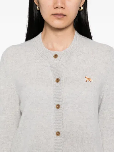 Maison Kitsuné Maison Kitsune' Baby Fox Wool Cardigan In Gray