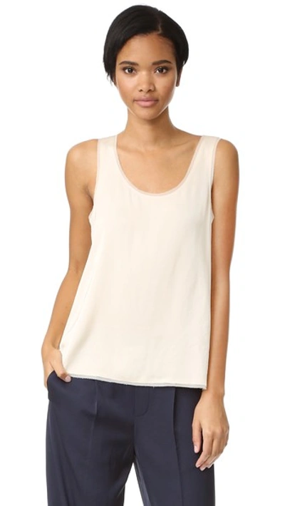 Vince Frayed Chiffon-trimmed Stretch-satin Tank In Bleached