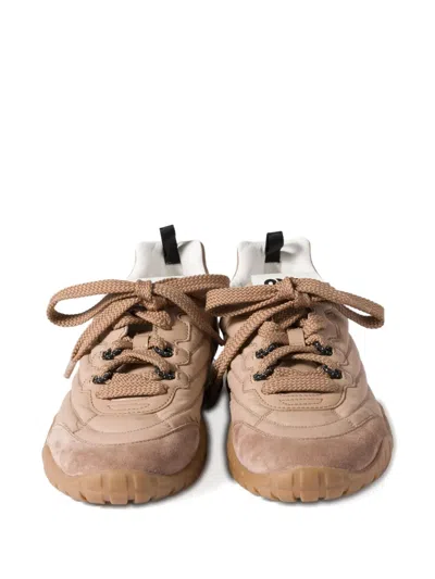 Miu Miu Tyre Sneakers In Technical Fabric And Suede Shoes In Brown