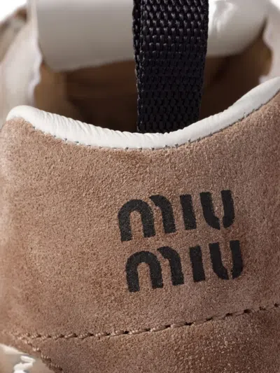 Miu Miu Tyre Sneakers In Technical Fabric And Suede Shoes In Brown