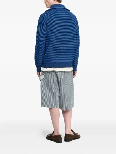 Jw Anderson Blue Sweater With Half Zip Closure On The Front In Cotton Piquet Man In Blue