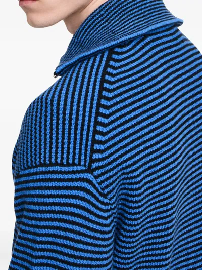 Jw Anderson Blue Sweater With Half Zip Closure On The Front In Cotton Piquet Man In Blue