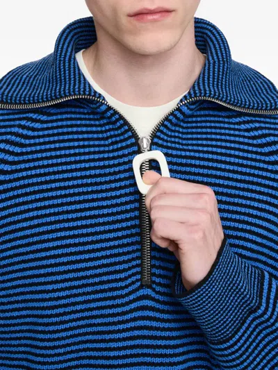 Jw Anderson Blue Sweater With Half Zip Closure On The Front In Cotton Piquet Man In Blue