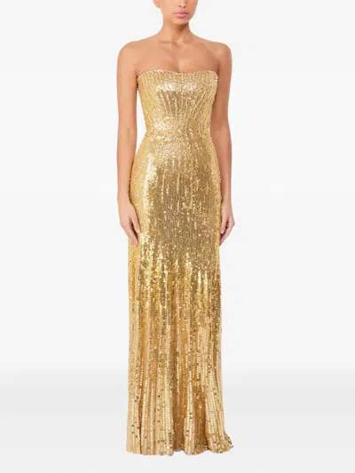 Jenny Packham Sarai Sequin-embellished Strapless Maxi Dress In Brown