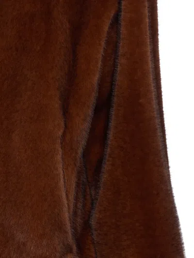 Herno Dark Brown Faux Fur Bomber Jacket With Custom Drawstring Hood In Brown