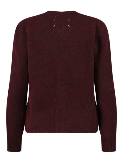 Maison Margiela Washed Wool Knit Cardigan In Burgundy