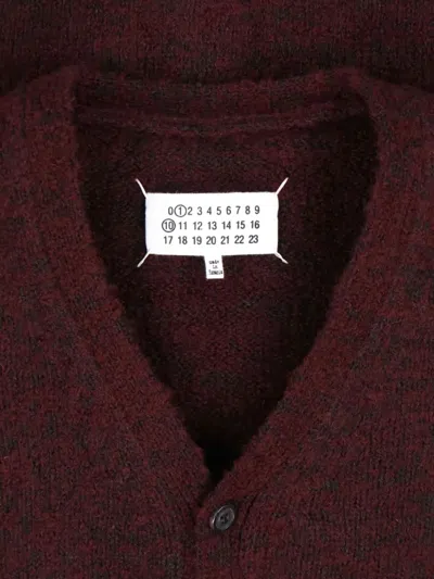 Maison Margiela Washed Wool Knit Cardigan In Burgundy