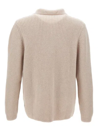 Fay Knitwear With Shawl Collar And Front Pockets In Neutral