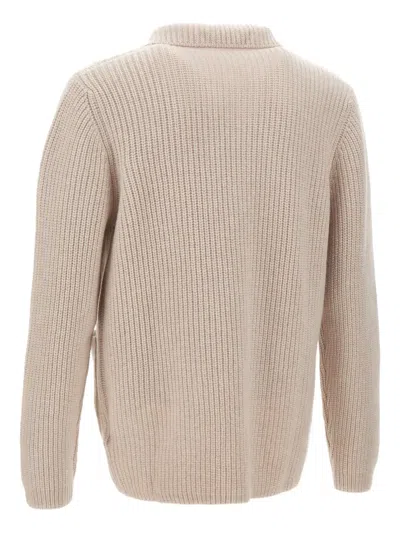 Fay Knitwear With Shawl Collar And Front Pockets In Neutral