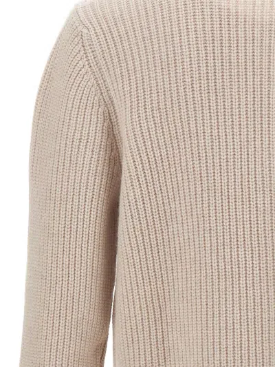 Fay Knitwear With Shawl Collar And Front Pockets In Neutral