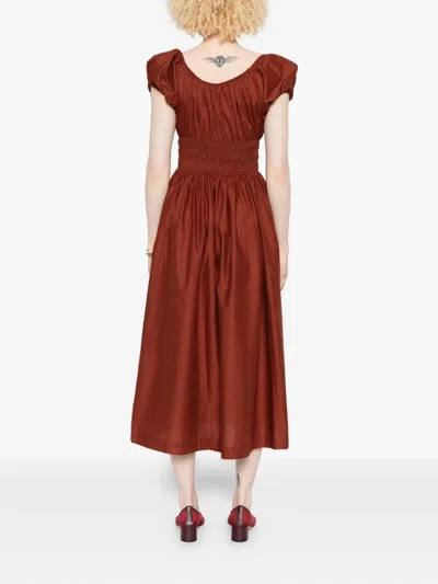 Doen Quinn Puff-sleeve Smocked Dress In Brown