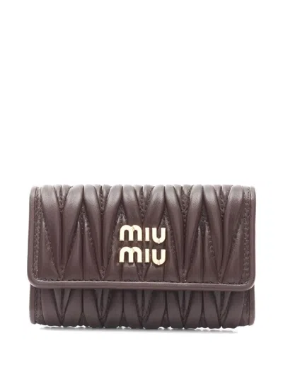 Pre-owned Miu Miu 2020 Matelassé Leather Key Case In Brown