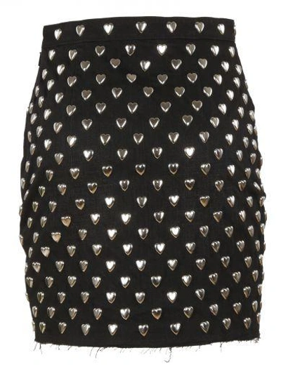 Shop Saint Laurent Heart Studded Mini Skirt In Nero/antracite