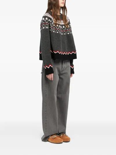 Alanui Wool Crewneck Sweater With Geometric Pattern In Gray