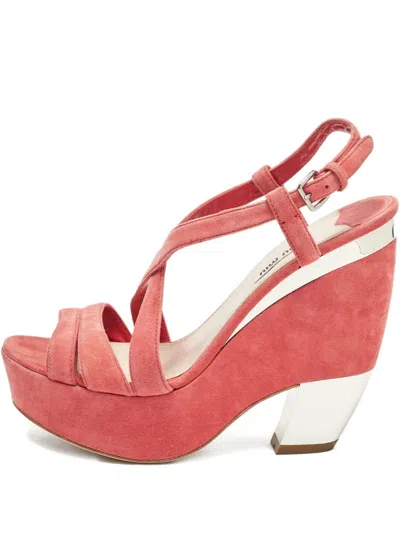 Pre-owned Miu Miu Suede Platform Sandals In Pink