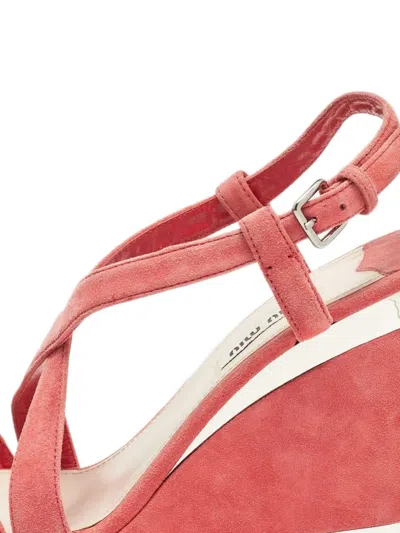 Pre-owned Miu Miu Suede Platform Sandals In Pink