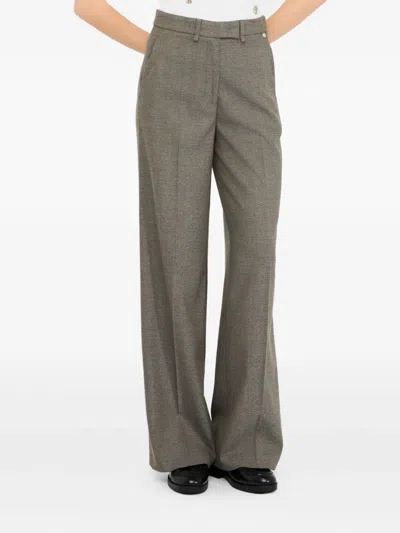 Liu •jo Tailored Wide-leg Trousers With Subtle Herringbone Pattern In Brown