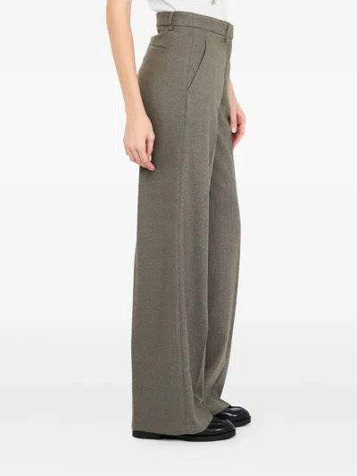 Liu •jo Tailored Wide-leg Trousers With Subtle Herringbone Pattern In Brown