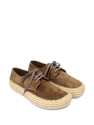 Loewe Men Rio Lace-up Shoes In Suede And Raffia In Brown