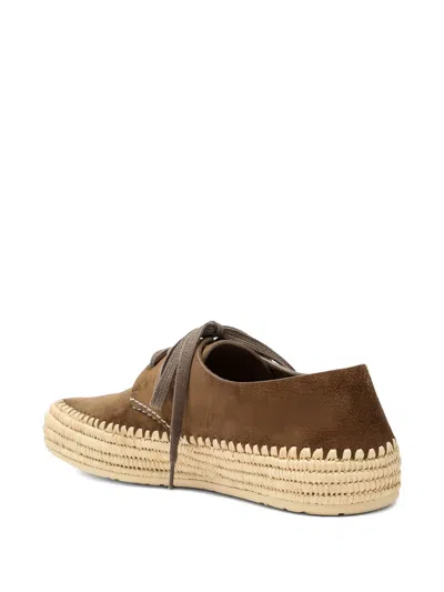 Loewe Men Rio Lace-up Shoes In Suede And Raffia In Brown