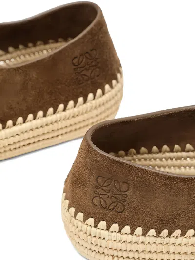 Loewe Men Rio Lace-up Shoes In Suede And Raffia In Brown