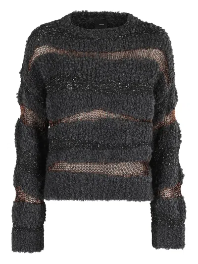 Pinko Crew Neck Knitted Long Sleeves Sweater In Gray