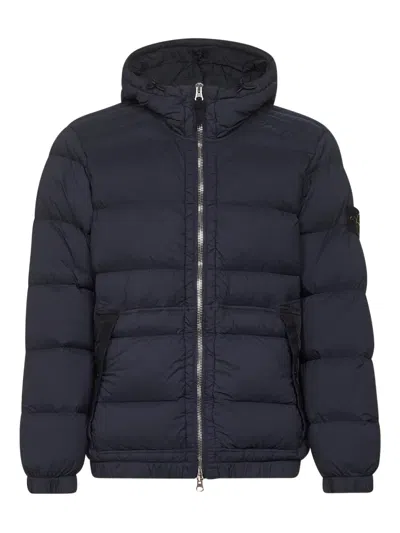 Stone Island Hooded Short Down Outerwear In Blue