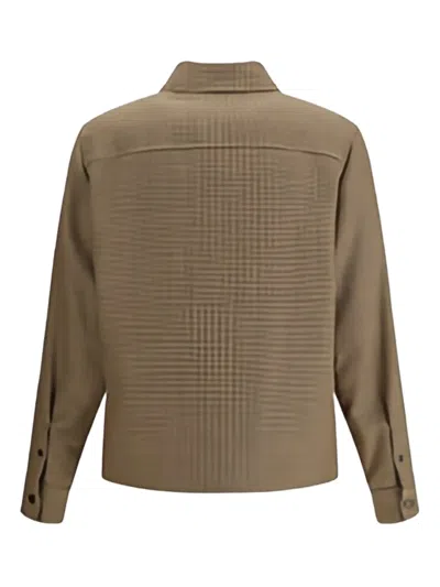 Moncler Houndstooth-pattern Zip-front Jacket In Brown