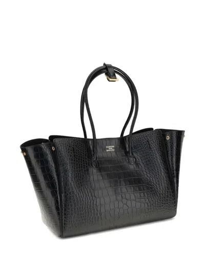 Balenciaga All Day Croco Leather Shoulder Bag In Black